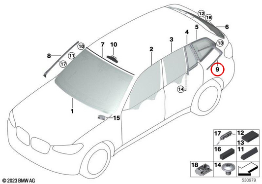 Vetro laterale posteriore destro 51377410070 per BMW G01, G08. BMW originale.