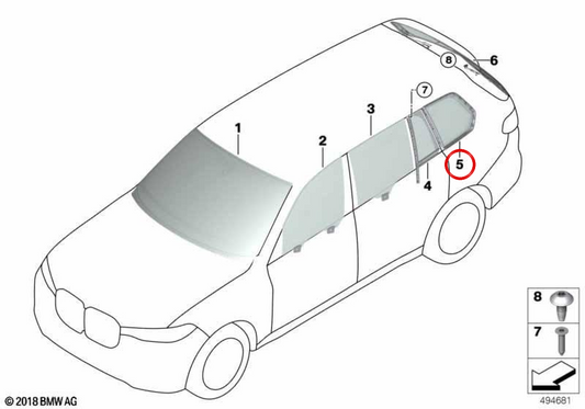 Right -rear OEM in vetro fisso 5137744116 per BMW G07. BMW originale.