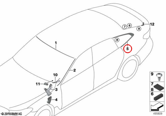 Crystal laterale posteriore destro 51378495574 per BMW G32. BMW originale.