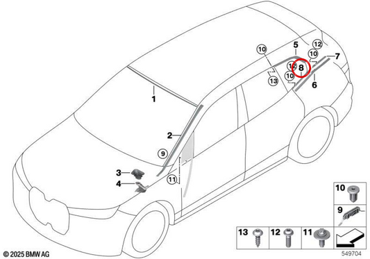 Soporte moldura delantera inferior derecha OEM 51379449716 para BMW iX (I20). Original BMW.