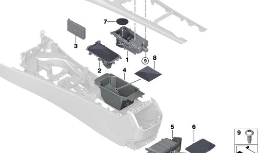 Organizzazione del vassoio per OM centrale 5116917168 per BMW G70. BMW originale.