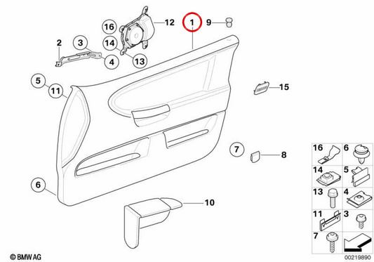 Panel puerta delantera izquierda OEM 51412263767 para BMW E36 (316i, 318i, 318is, 320i, 323i, 325i, 328i, M3). Original BMW.
