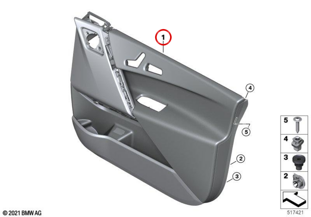 Right front door panel 51415A15722 for BMW I20. Original BMW.