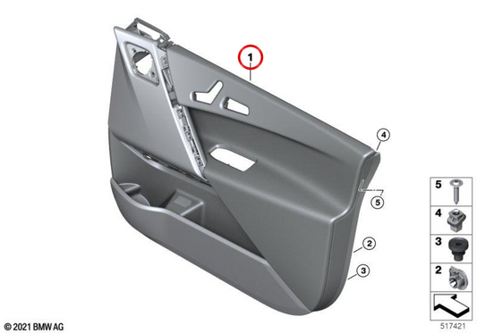 Right front door panel 51415A15722 for BMW I20. Original BMW.