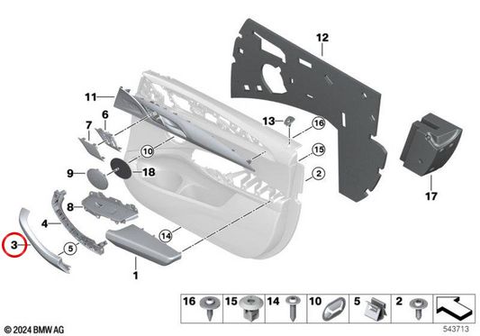 Embellere interno porta sinistra Hand OEM 51415A1D8E1 per BMW G08. BMW originale.