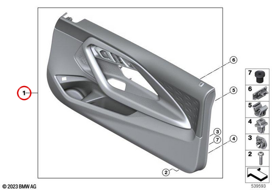 Rechte Eingangstürplatte 51415A32146 für BMW G42, G87. Original BMW.