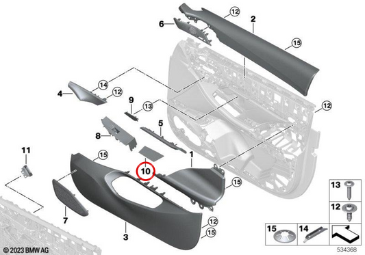 INTERIOR EMBELLEDOR MUETA RIGHT FREE DOOR OEM 51415A50C76 FOR BMW G60, G61, G90. Original BMW.