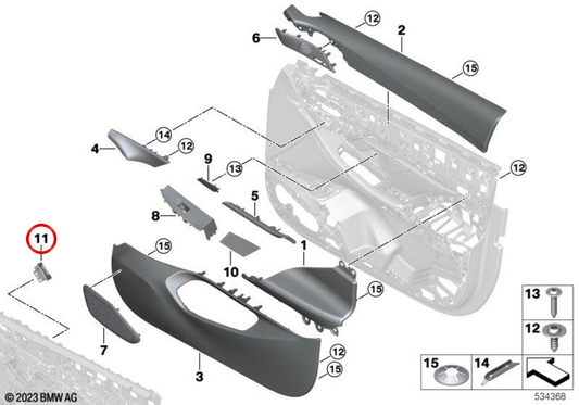 Verzierungen des OEM 51415A5A59770 Heckschalter für BMW G60, G61, G90. Original BMW.