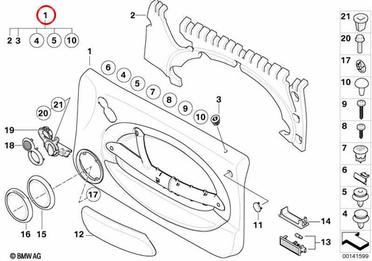 Garniture de porte gauche Royal Grey OEM 51416965525 pour MINI R50, R53. MINI d'origine.