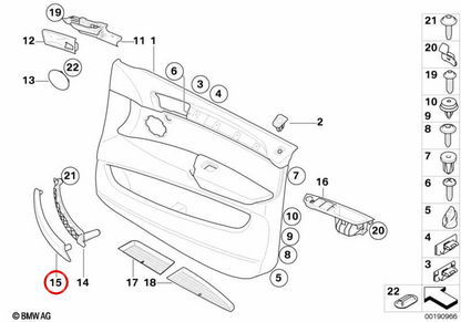 Embellere interno a destra OEM 51416970238 per BMW E70, E71, E72. BMW originale.