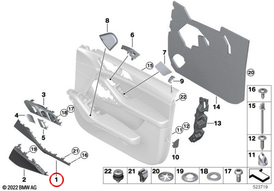 Modano decorativo in legno (a sinistra) OEM 51416994737 per BMW G05, G18, G07. BMW originale.