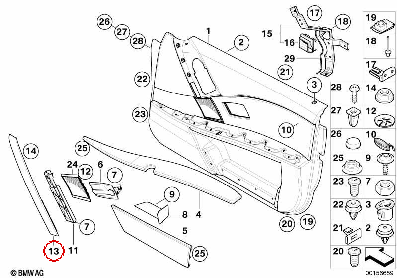 Front Left Interior Door Handle OEM 51417076297 for BMW E60, E61. Original BMW.