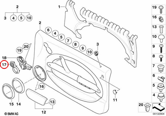 Painel de abertura de porta interior direito OEM 51417119248 para MINI R50, R53, Cabrio R52. MINI originais.