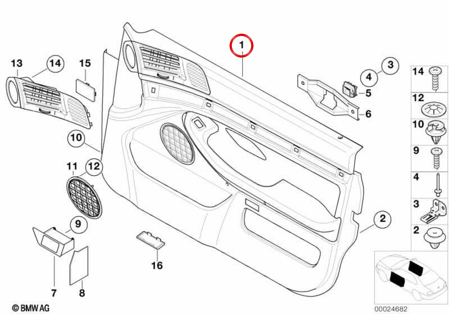Right front door panel 51417140318 for BMW E39. Original BMW.