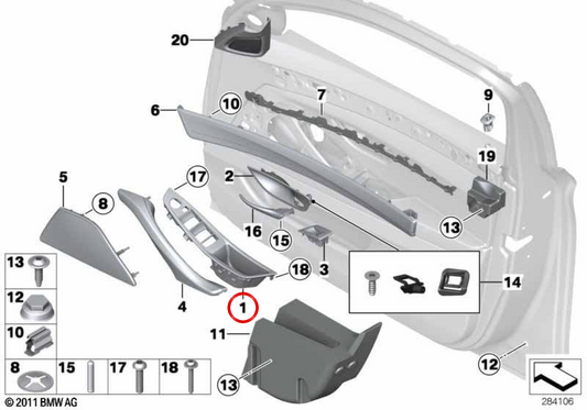 Right inner handle OEM 51417225876 for BMW F10, F11. Original BMW.