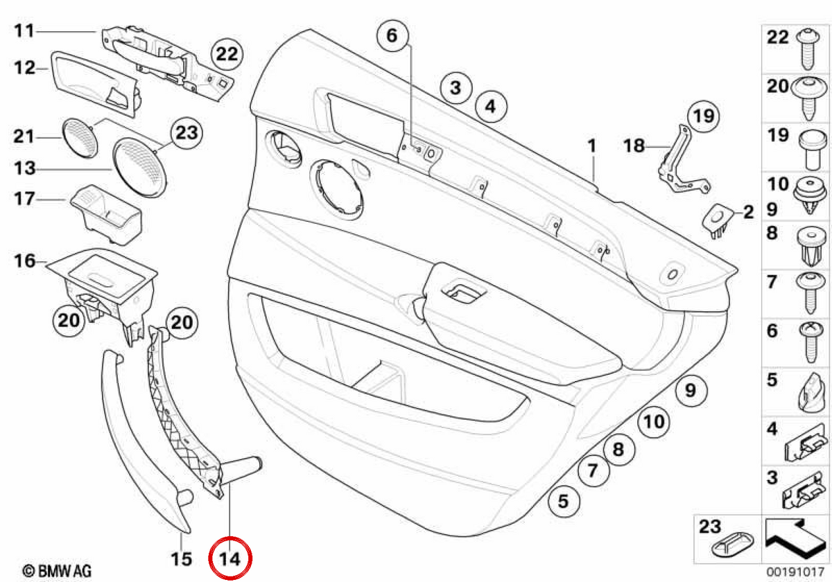 Asa interior puerta derecha OEM 51417226740 para BMW E70, E71, E72. Original BMW.