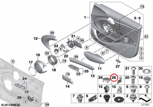 OEM 51417277443 Subject Clip For BMW F20, F21, F22, F23, F30, F31, F32, F33, F35, F36, F52, F55, F56, F57, F65, F80, F82, F83, F87, I12, I15, U06, U25. Original BMW.