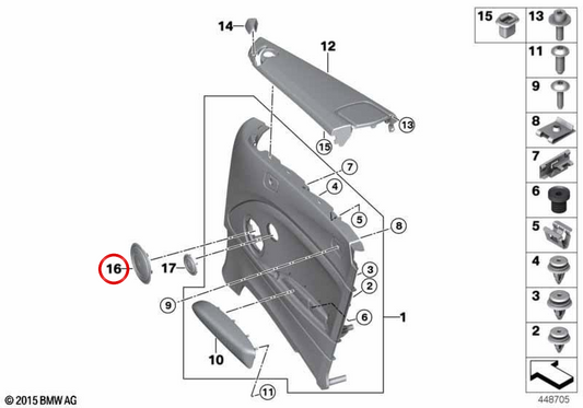Rejilla altavoz puerta OEM 51417279317 para BMW F23, F30, F31, F34, F35, F32, F33, F36. Original BMW.