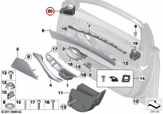 Tampa direita do alto-falante do tweeter OEM 51417318798 para BMW F10, F11, F18. BMW genuíno.