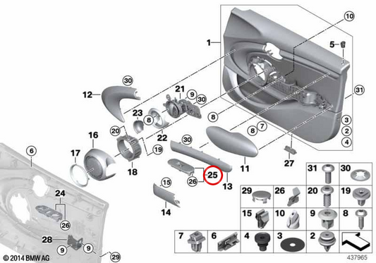 Rivestimento interruttore finestrino anteriore OEM 51417322645 per MINI F55, F56, F57... e altro ancora. MINI originale.