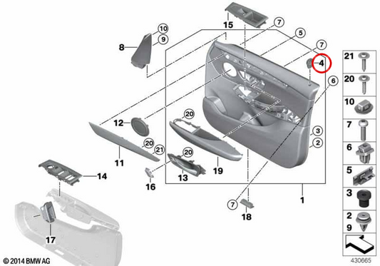 Bouton de fermeture avant Edgecador 51417333903 pour BMW F45, F46. BMW d'origine.