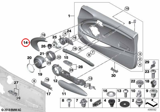 Linke vordere Türschutzplatte DUNKEL SILBER OEM 51417343825 für MINI F56, F56 BEV, Cabrio F57. Originaler MINI.