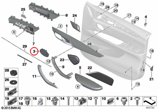 Rejilla de altavoz OEM 51417345185 para BMW F15, F16. Original BMW.