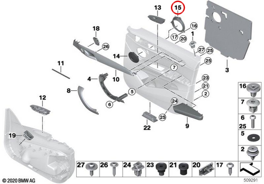 Adaptateur de haut-parleur droit OEM 51417350554 pour BMW F48, F49. BMW d'origine.