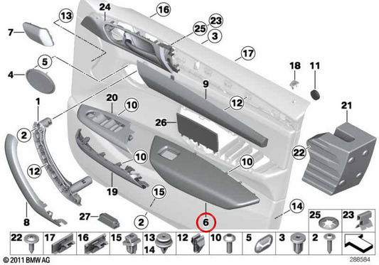 Apoio de braço esquerdo OEM 51417361385 para BMW F25, F26. BMW genuíno.