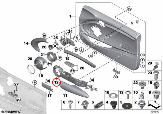 Support d'accoudoir avant droit OEM 51417365116 pour MINI Cabrio F57, F57 LCI... et plus. MINI d'origine.