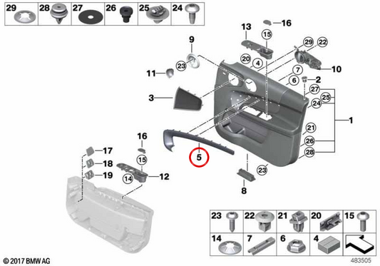 Moldura da porta dianteira esquerda Piano Black OEM 51417396713 para MINI Countryman F60, F60 LCI. MINI originais.