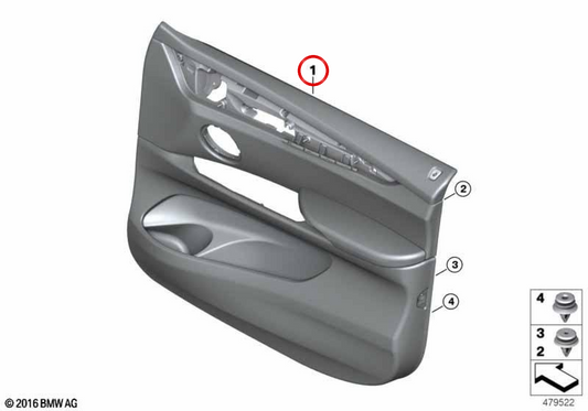 Painel da porta de couro frontal direito OEM 51417414450 para BMW F16. BMW genuíno.