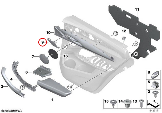 Griglia posteriore Acuto a sinistra Door OEM 51417422717 per BMW G01, G08, F97, G02, F98. BMW originale.