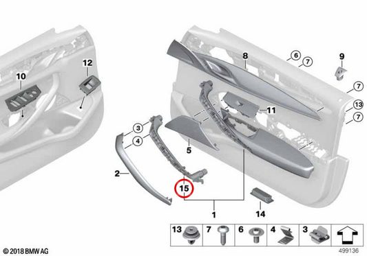 OEM 51417438524 right handlet support for BMW F90, G30, G31, G38. Original BMW.