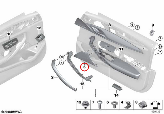 OEM 51417438565 Couverture du haut-parleur gauche pour BMW F90, G30, G31, G38, G32. BMW d'origine.