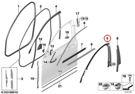 OM 51417458442 Framework de fenêtre avant droit pour BMW G11, G12. BMW d'origine.