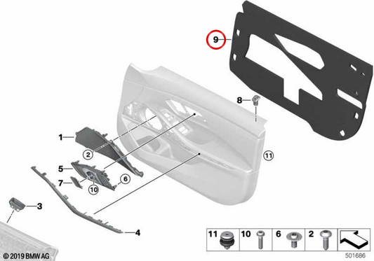 Isolatore acustico destro OEM 51417479156 per BMW G20, G21, G28, G80, G81. BMW originale.