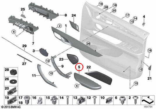 Accoudoir de porte avant droit terra/braun OEM 51417484544 pour BMW X5 F15, X6 F16. Original BMW
