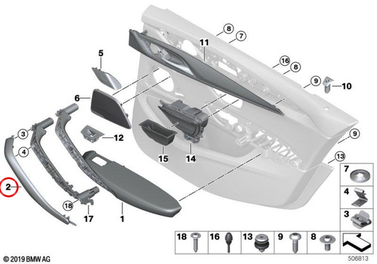 Innenspur der Emfincador -Linkstür OEM 51417491857 für BMW G30, G31. Original BMW.
