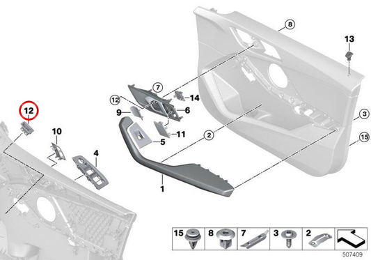 Verzierungen für Heckschalter OEM 51417945195 für BMW F40, F44. Original BMW.