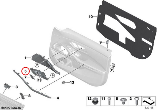 Maçaneta interna direita OEM 51417945696 para BMW G20, G21. BMW genuíno.