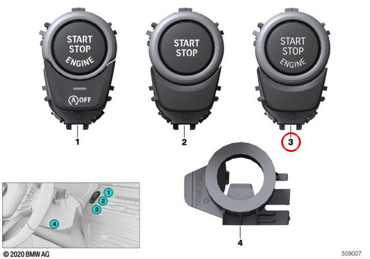 Botão Iniciar/Parar OEM 51417948013 para BMW G01, G02. BMW genuíno.