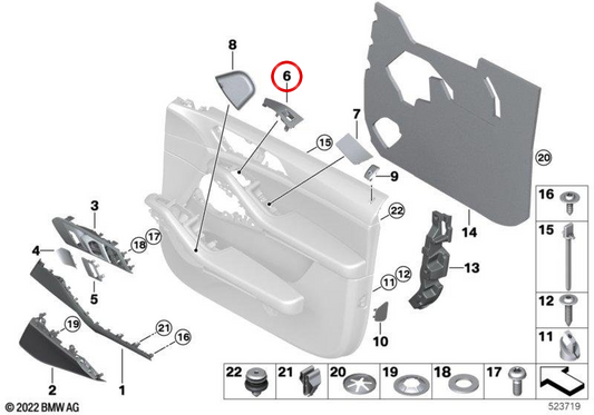 Quadro de acabamento do interruptor da janela esquerda OEM 51417956481 para BMW G05, F95, G07. BMW genuíno.