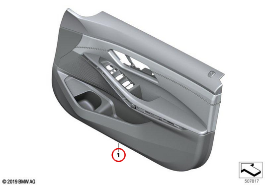 Rivestimento interno porta anteriore sinistra in pelle nera OEM 51417998695 per BMW Serie 3 G20, G21, G80 M3, G81 M3 Touring... e altri. Originale BMW.