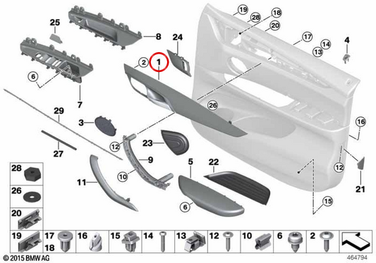Moldura decorativa direita OEM 51418063912 para BMW F15, F85, F16. BMW genuíno.