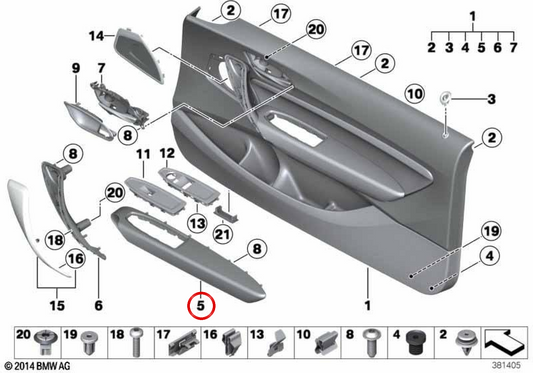 Apoyabrazos delantero derecho OEM 51418068922 para BMW F21, F87. Original BMW.