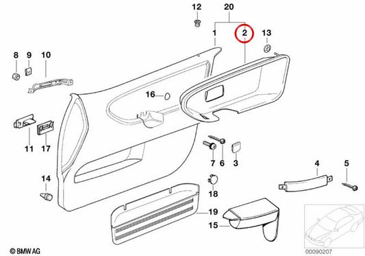 Inserto de panel de puerta derecho OEM 51418153968 para BMW E36 (Compact, Berlina, Coupé, Touring, Cabrio). Original BMW.