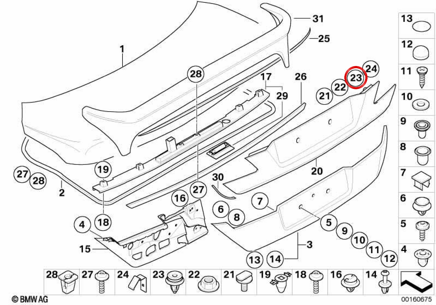 Clip with Natur OEM color washer 51418224768 for BMW E82, F20, F30, G20, X1, X3, X5, Mini R56, F56, F60 ... and more. Original BMW and Mini.