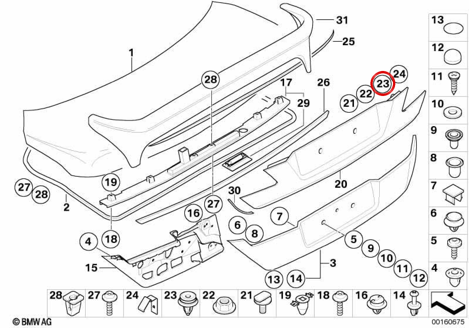 Clip with Natur OEM color washer 51418224768 for BMW E82, F20, F30, G20, X1, X3, X5, Mini R56, F56, F60 ... and more. Original BMW and Mini.