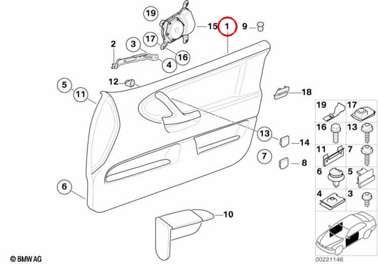 Painel interior da porta dianteira direita OEM 51418257344 para BMW E36 (Sedan, Coupé, Compact, Touring, Cabrio). BMW genuíno.